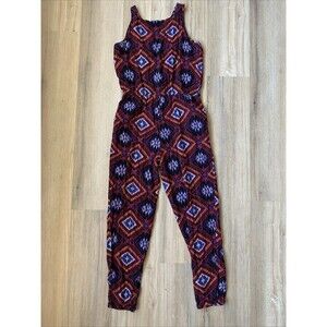 Mudd Womens Elastic Waistband Tropical Cropped Strapless RedBlue Jumpsuit Size S